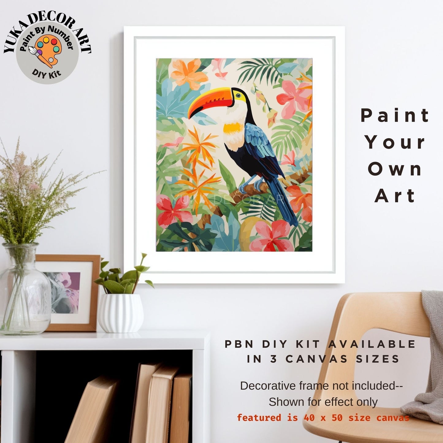 Bird PAINT by NUMBERS Kit for Adults Watercolour Style Vintage Art Nature Forest Toucan Bird Easy Beginners DIY Paint Kit Anniversary Gift