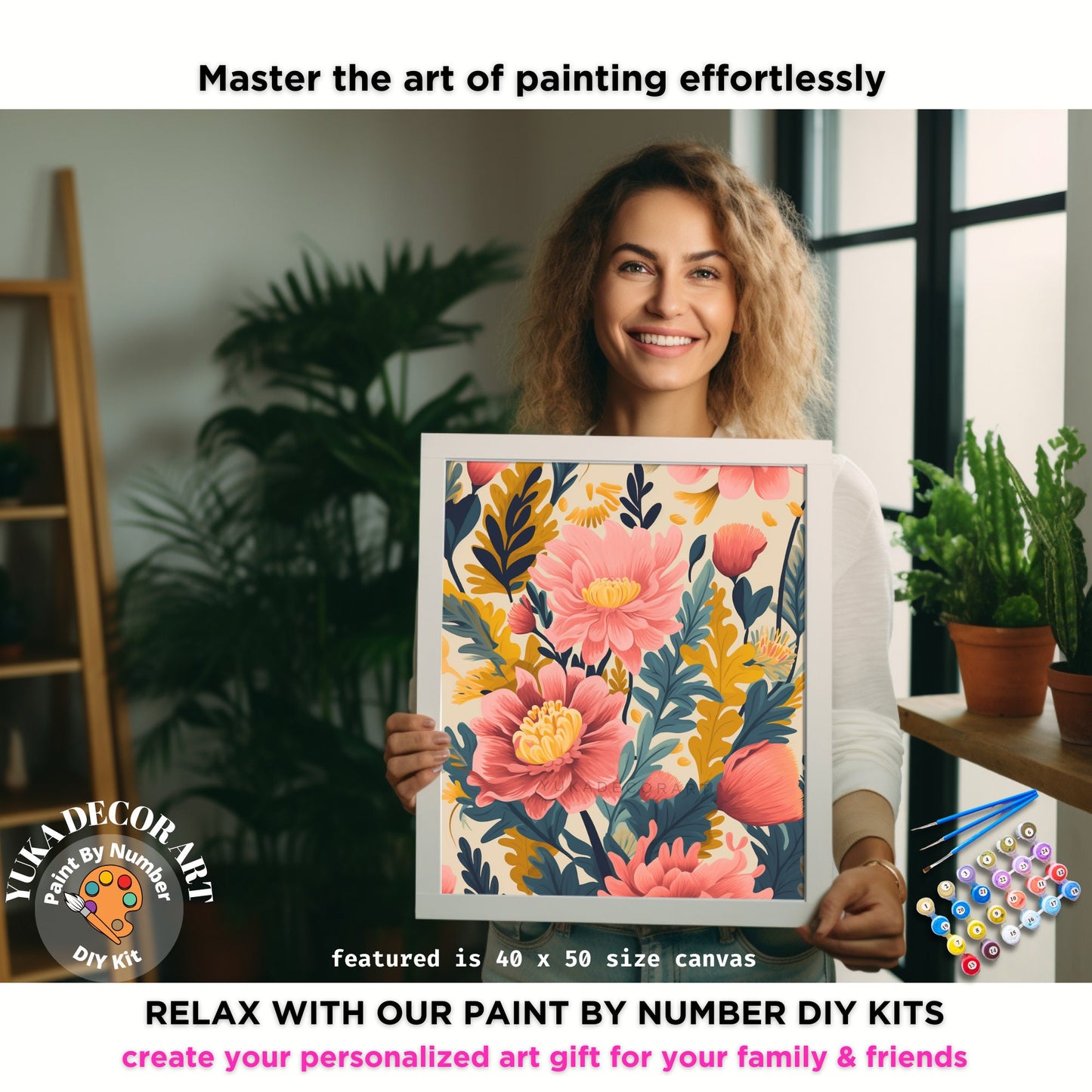 PAINT by NUMBER Kit Adult  Spring Flowers Modern Boho Whimsical Wall Art Easy Beginner Acrylic Paint DIY Kit Mom Gift Box