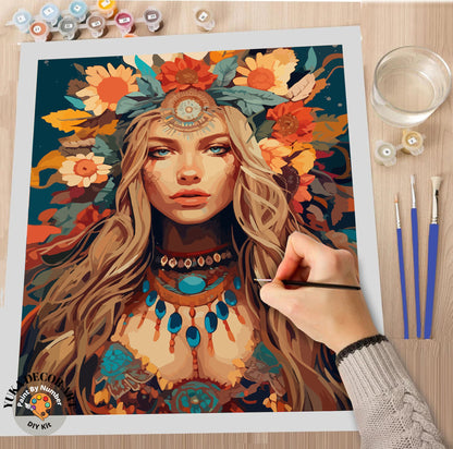 Boho Flower Woman PAINT by NUMBERS DIY Kit Gift Adults Easy Beginners Painting Kit Home Decor Art Bday Gift Girlfriend Wife
