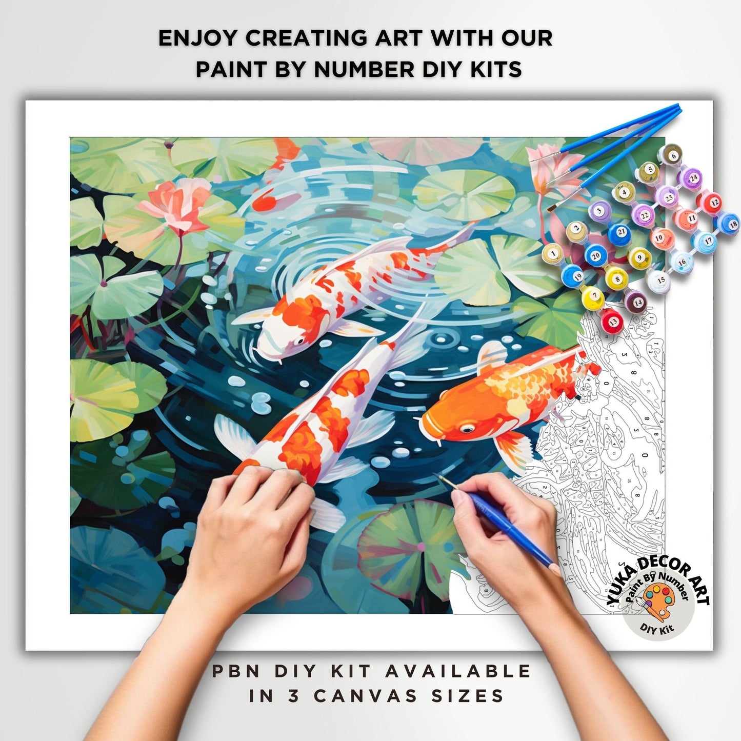 Koi Fish PAINT by NUMBER Kit Adult Asian Tropical Plants Fish Pond Minimalist Zen Art Easy Beginner Oil Painting DIY Kit Gift For Mom Dad