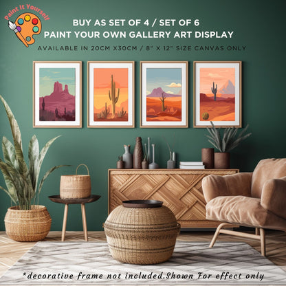 Minimalistic PAINT by NUMBER Kit Adult, Bundle Set of 2 / 3 / 4 / 6 kits , Midwest Boho Desert Art Easy Beginner Acrylic Painting DIY Kit