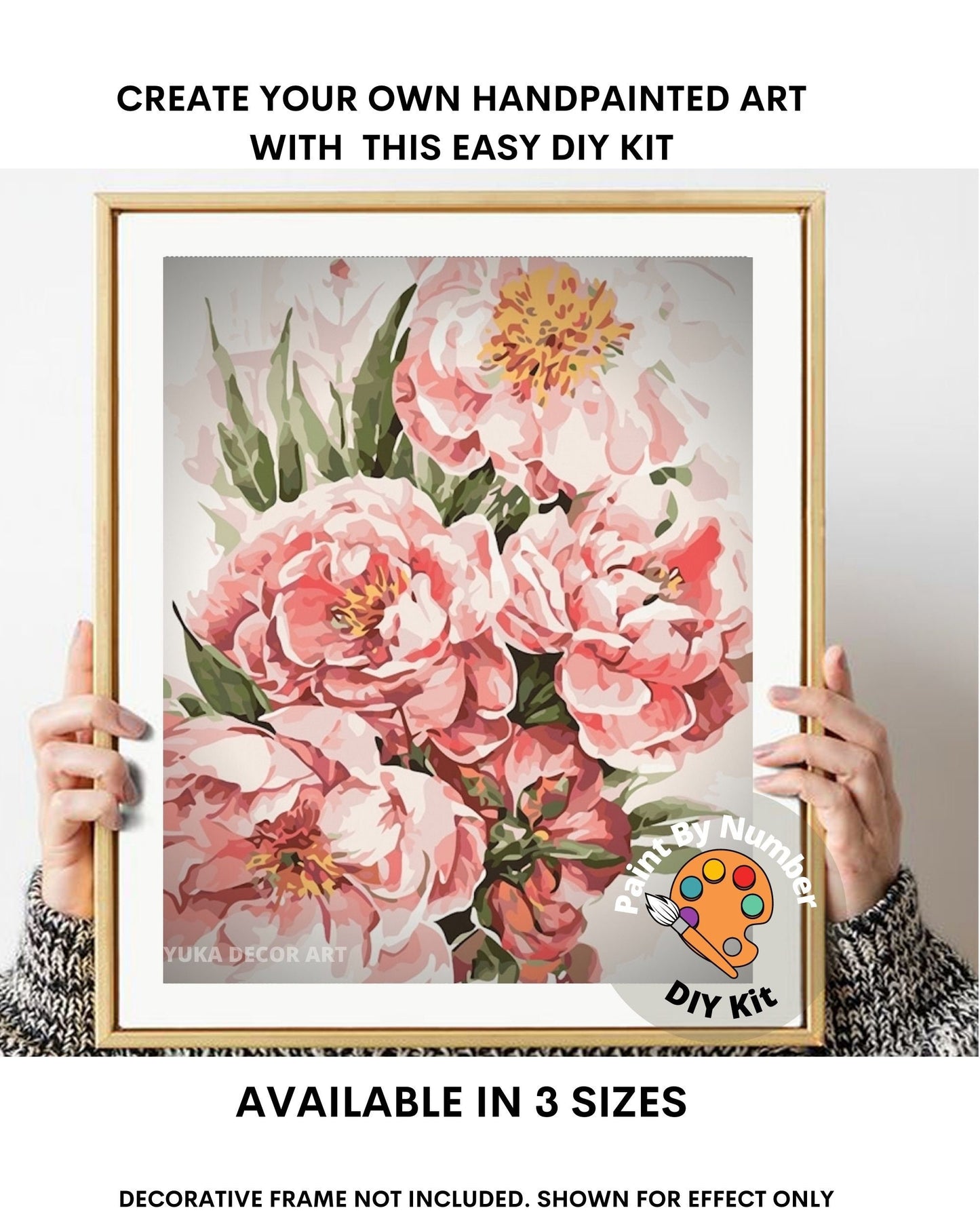 Pink Peonies Paint by Number Kit Adult, Flowers Painting,Easy Beginner Acrylic Paint Kit,Anniversary Gift For Mom, Home Decor Gift