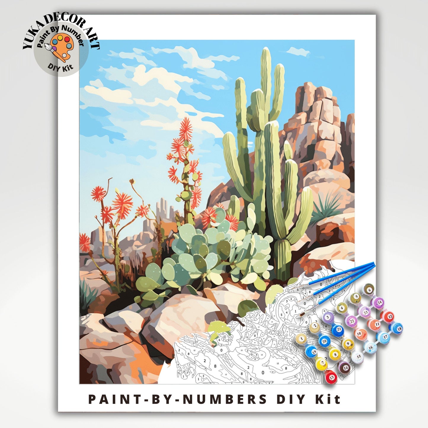 Cactus PAINT by NUMBER Kit Adult SouthWestern Landscape Painting Easy Beginners DIY Painting Kit Housewarming Gift for Mom