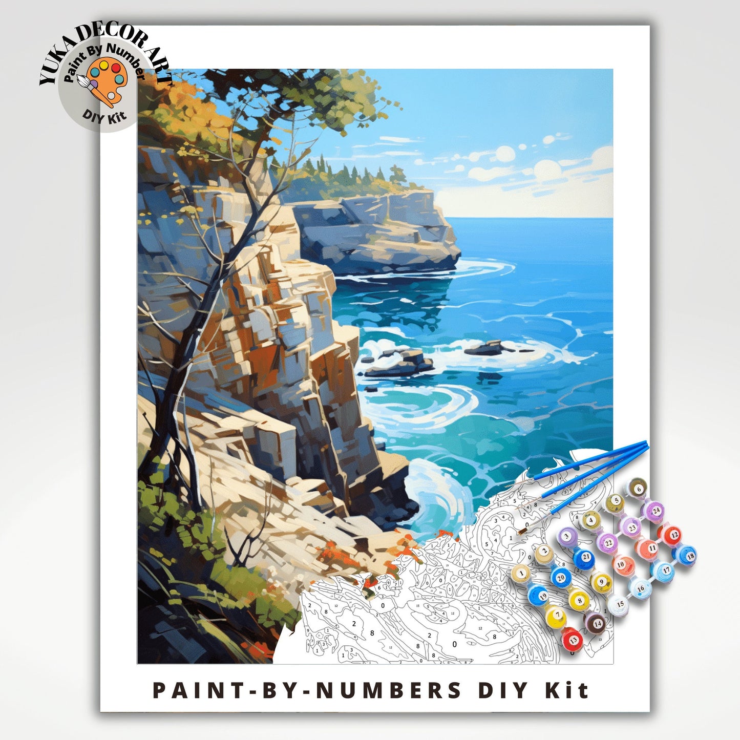 Rocky Seascape PAINT by NUMBER Adult Kit , Scenic Coastal Art Easy Beginner Acrylic Painting DIY Kit Art Gift For Grandma