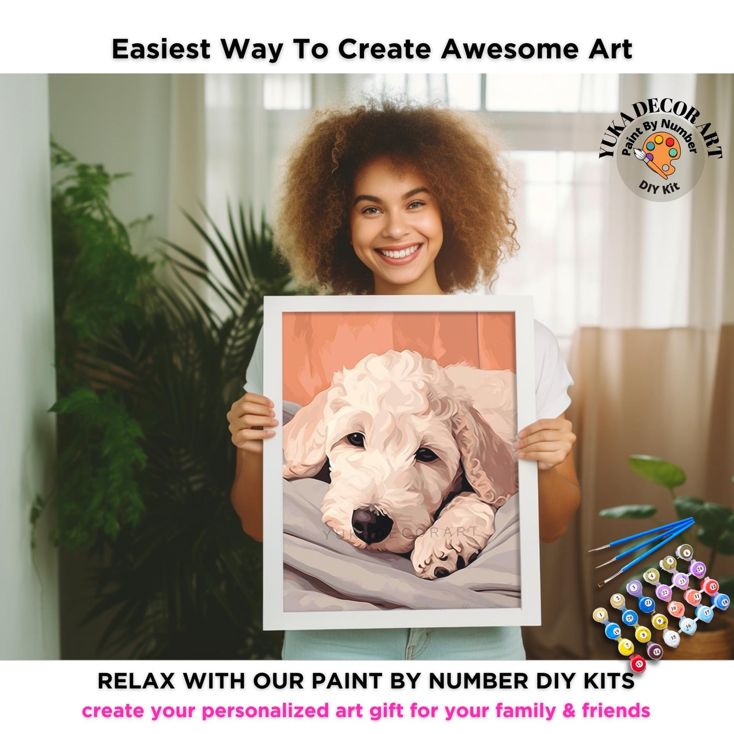 Pet Dog PAINT by NUMBER Kit Adult Painting DIY Color by Numbers Kit Easy Beginners Art  Kit Birthday Gift For Mom Girlfriend Diy Wall Art
