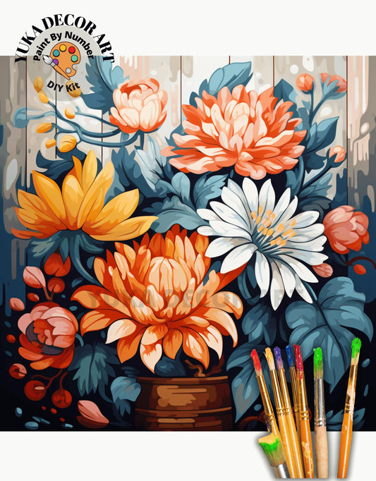 Flowers PAINT by NUMBER Kit Adult, Kitchen Wall Art , Floral Art Kit ,Easy Beginner Acrylic Diy Painting | Bday Gift for Wife Girlfriend Mom