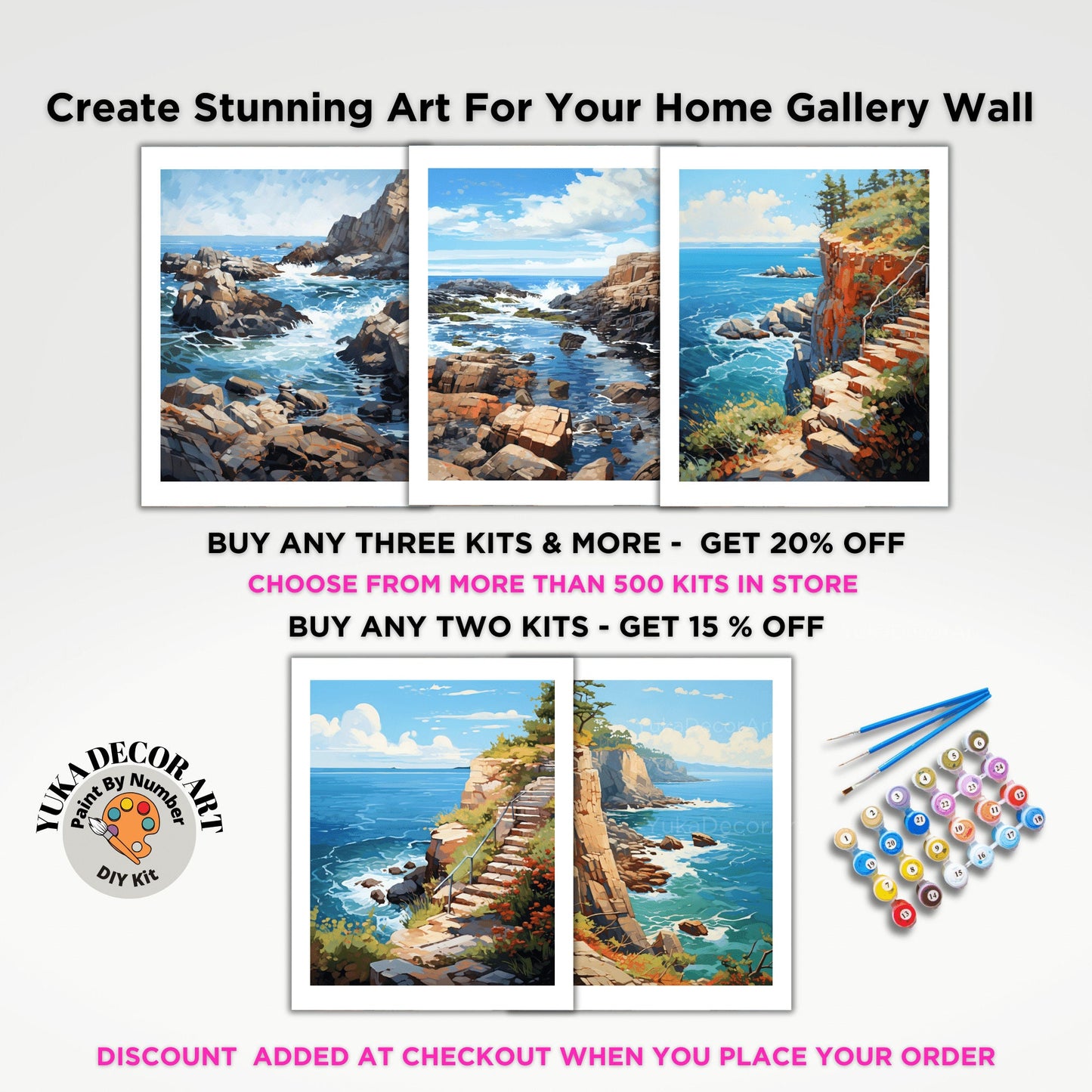 Rocky Seascape PAINT by NUMBER Adult Kit , Scenic Coastal Art Easy Beginner Acrylic Painting DIY Kit Art Gift For Grandma