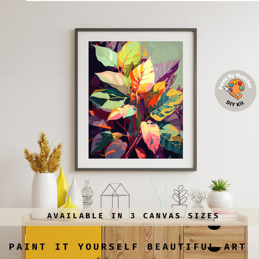 Vibrant Leaves PAINT by NUMBER Kit for Adults ,Colorful Foliage Painting,Easy Adult Hobby DIY Kit ,Canvas Wall Art Decor