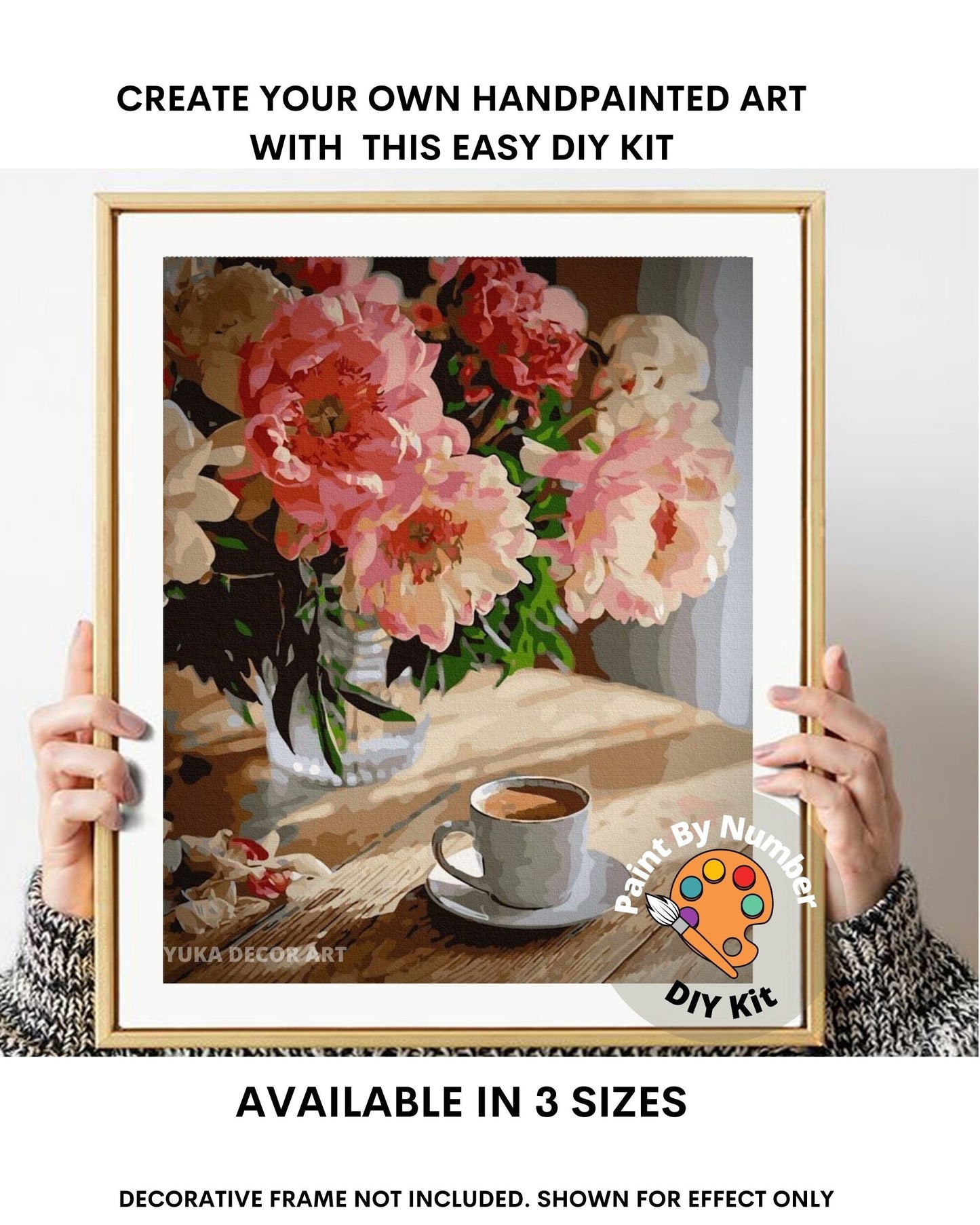 Pink Peach Peonies Paint by Number Kit Adult, Flowers Still Life Painting,Easy Beginner Acrylic Paint Kit, Gift For Mom, Home Decor Gift