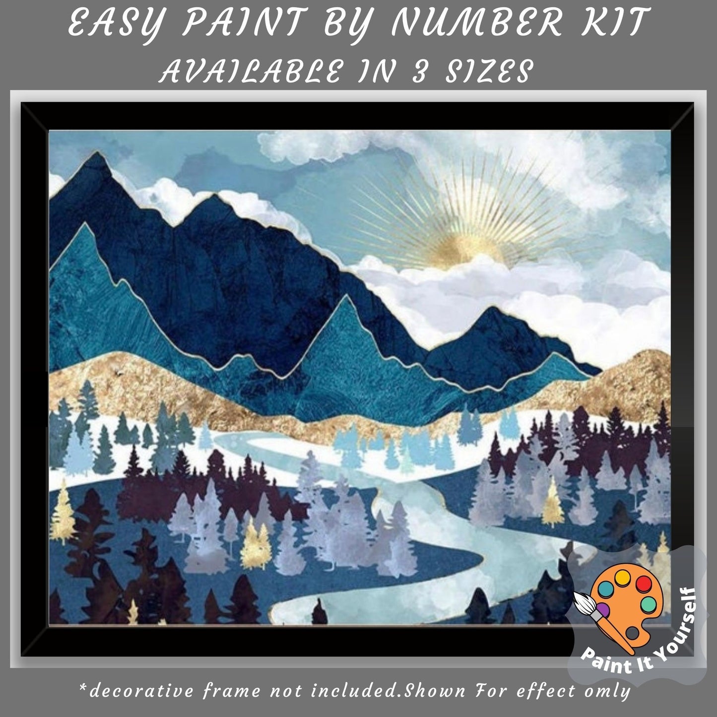Blue Mountain Abstract PAINT by NUMBER Kit for Adults , Sunrise Scene ,Easy DIY Beginners Acrylic Paint Kit ,Living Bedroom Wall Art Decor