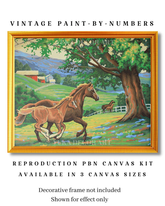 Horses In Countryside PAINT by NUMBER Kit  Adult , Horse Ranch Valley  Vintage Style DIY Art , Easy Acrylic Paint Kit,Christmas Decor Gift