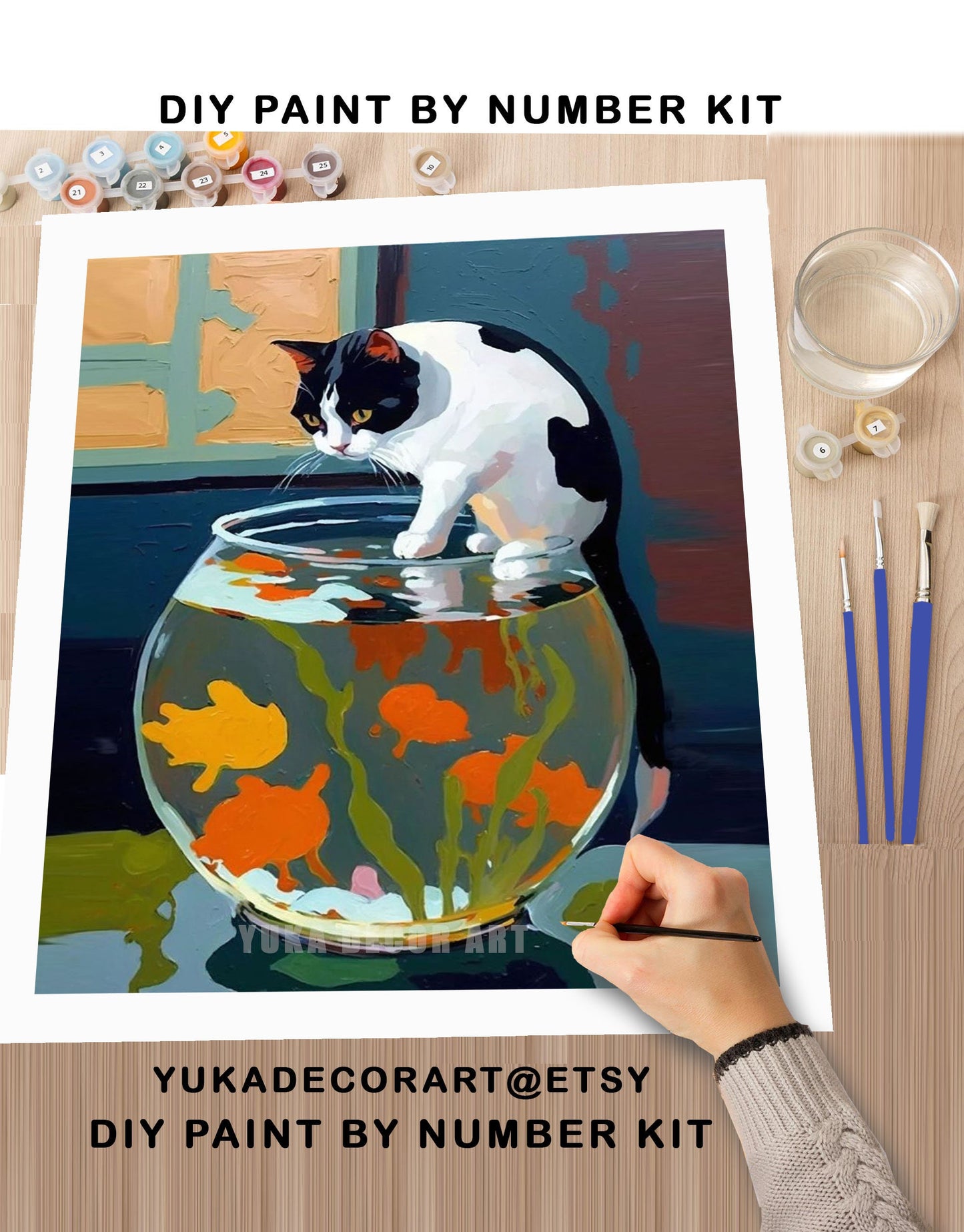 PAINT by NUMBER Kit for Adults Matisse Inspired ,Cat With Red Fish,Easy Beginners Acrylic Paint DIY Kit ,Living Bedroom Wall Art Decor