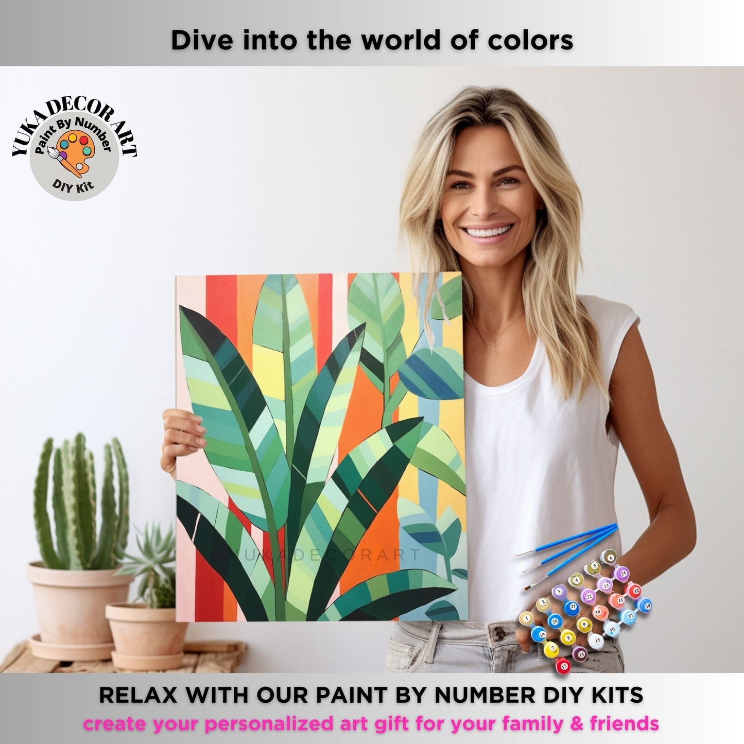 Leaves PAINT by NUMBER Kit for Adults , Garden Foliage Painting,Easy Beginners  Paint DIY Kit ,Living Bedroom Wall Art Decor