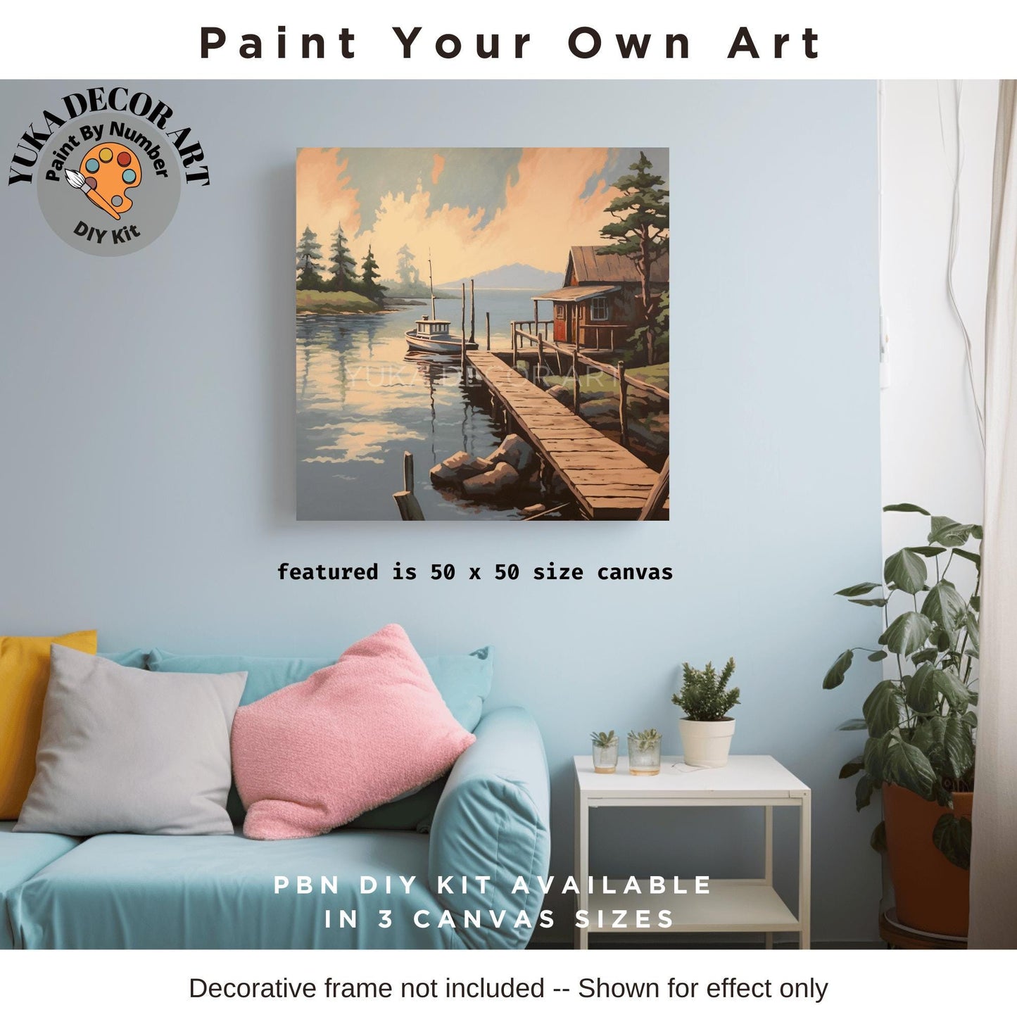 Lakeside Boat Vintage Style PAINT by NUMBER Kit Adult, Landscape Painting, Easy Beginner DIY Paint Kit, Lake Home Gift For Grandfather Dad