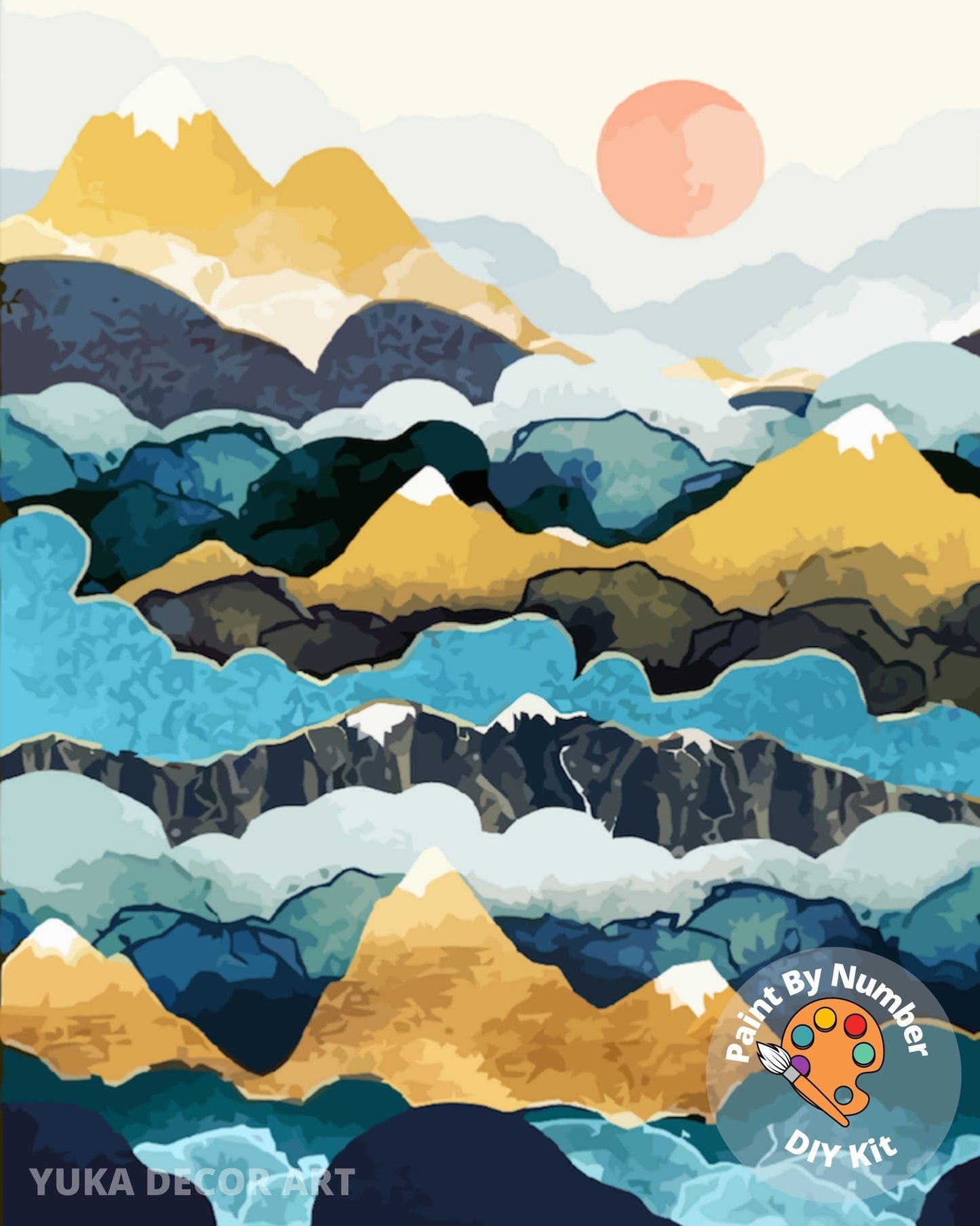 Abstract Mountain PAINT by NUMBER Kit for Adults , Sunrise Scene ,Easy DIY Beginners Acrylic Paint Kit ,Living Bedroom Wall Art Decor