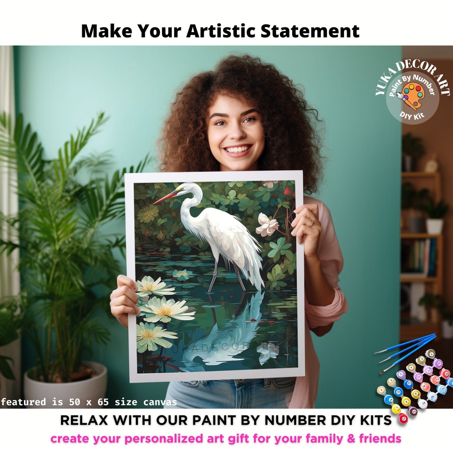 PAINT by NUMBER Kit For Adults White Birds In Lake Lilies Flowers DIY Painting Easy Beginners Paint Kit Garden Lover Mom Gift Housewarming