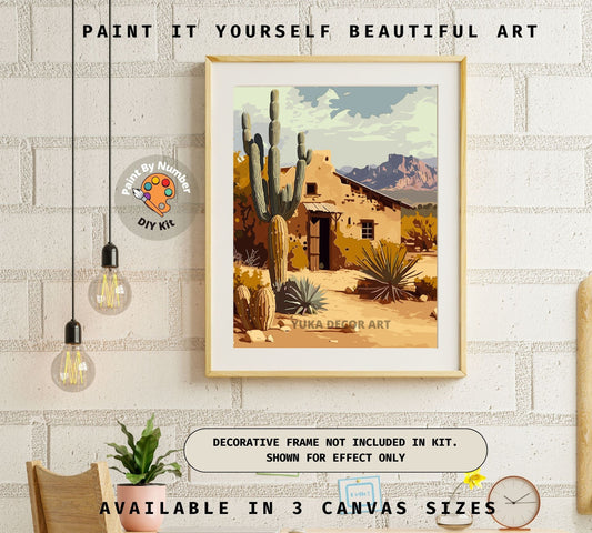 Arizona Desert Adobe PAINT by NUMBER Kit Adult Cactus Landscape Painting Easy Beginners DIY Paint Kit Cabin Decor Vintage Decor Art Gift Mom