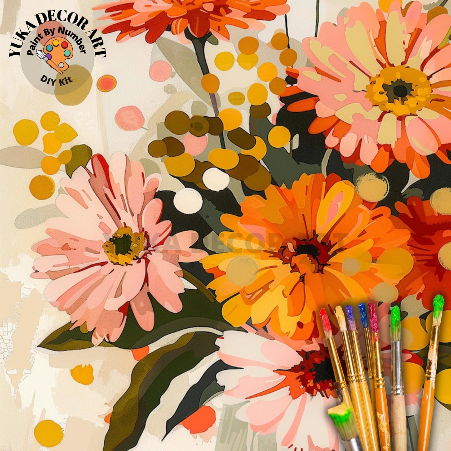 Peach Orange Flowers Paint by Numbers Kit Adult Flower Painting Easy Beginner Paint Kit Anniversary Gift For Girlfriend Bday Home Decor Gift