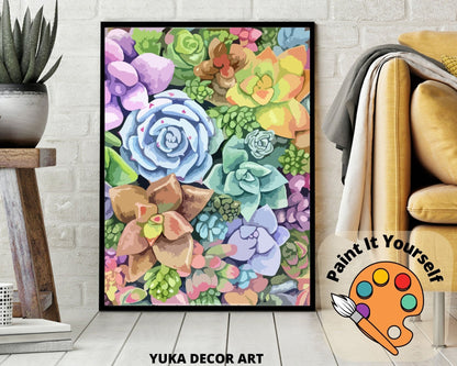 Succulents Garden Paint by Number Kit Adult, Canvas Painting ,DIY Color by Numbers Set, Easy DIY Beginners Painting Kit ,Home Decor