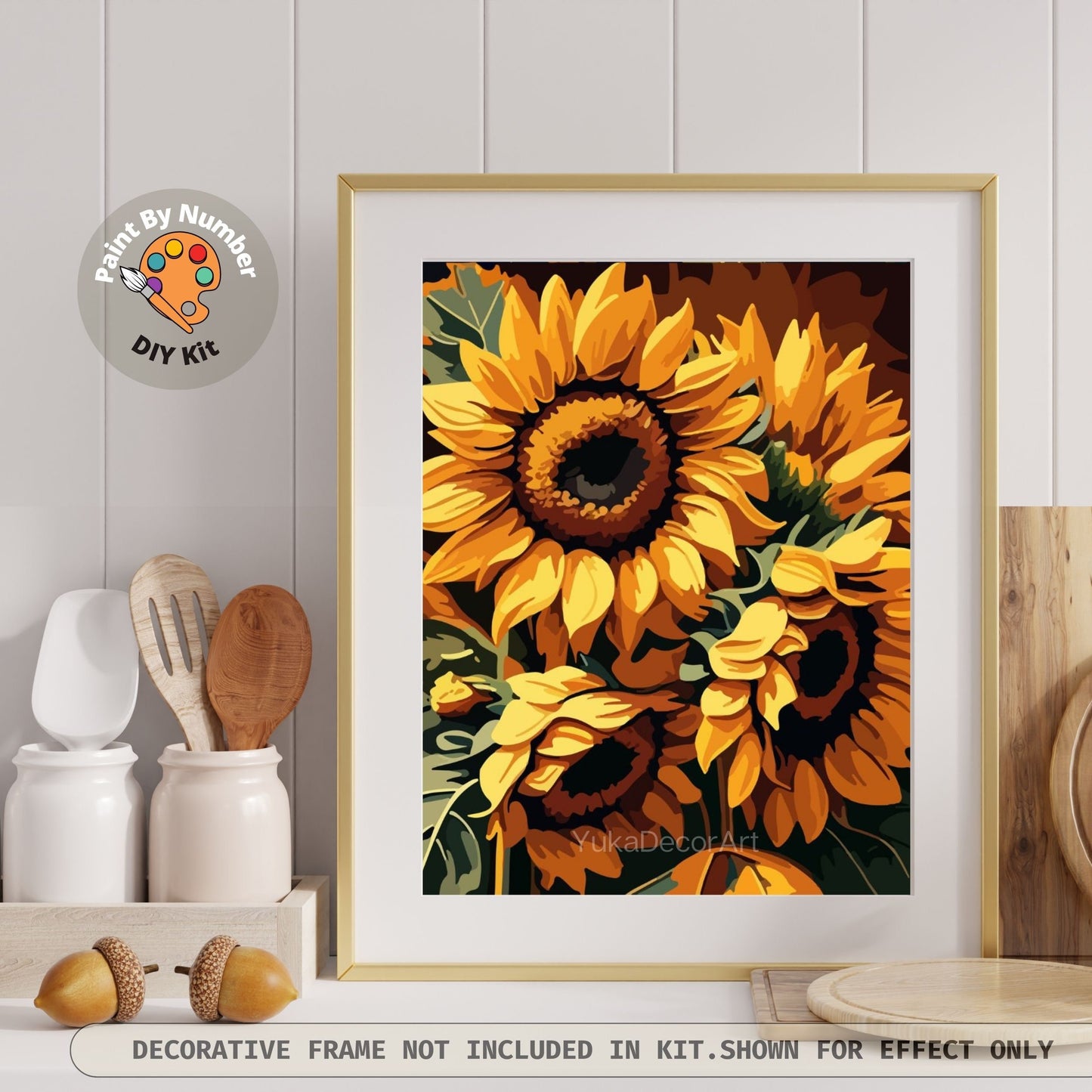 Flower PAINT by NUMBER Kit for Adults Sunflower Art Diy Canvas Easy Beginners Acrylic Paint DIY Kit Bedroom Wall Art Decor Grandma Mom Gift