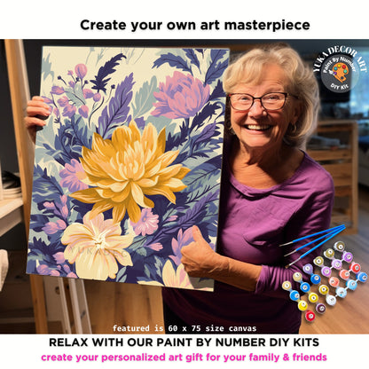 PAINT by NUMBER Kit Adult Dahlia Flowers Vintage Whimsical Pastel Wall Art Easy Beginner Acrylic Paint DIY Kit Mom Dad Gift