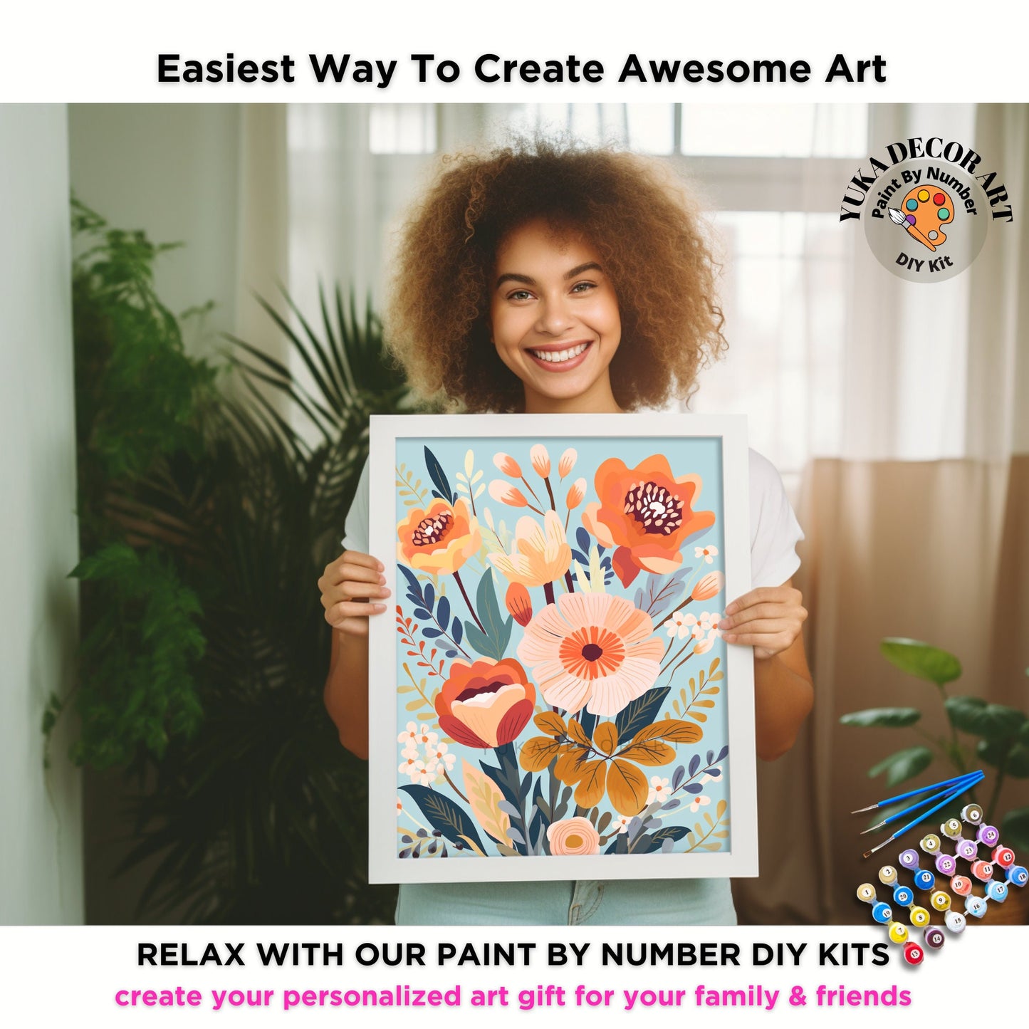 PAINT by NUMBER Kit Adult Garden Flowers Vintage Spring Colourful Wall Art Easy Beginner Acrylic Paint DIY Kit Mom Dad Gift