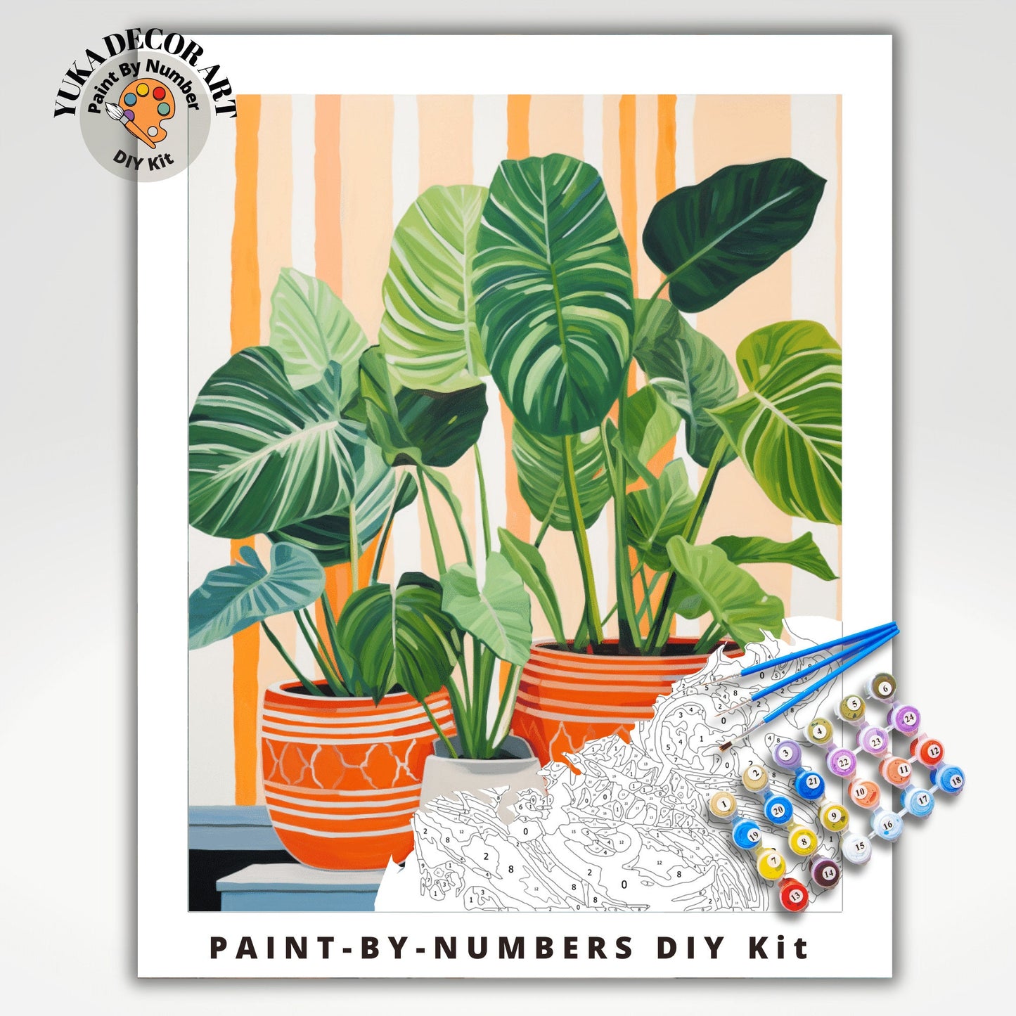 HousePlants PAINT by NUMBERS Kit Adult Boho Rustic Orange Minimalist Wall Art Easy Beginner DIY Painting Kit Gift Mom Dad
