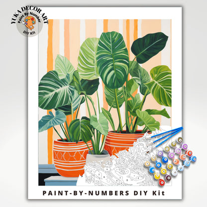HousePlants PAINT by NUMBERS Kit Adult Boho Rustic Orange Minimalist Wall Art Easy Beginner DIY Painting Kit Gift Mom Dad