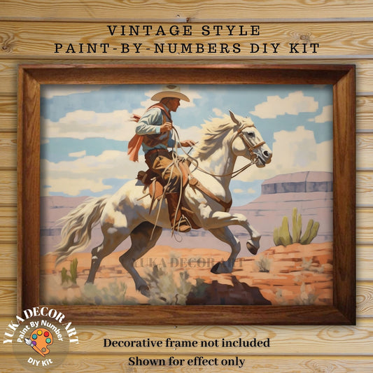Cowboy PAINT by NUMBER Kit Adult Desert Horse Grand Canyon Vintage Style Art Easy Beginner Painting DIY Midwest Ranch decor Gift For Dad