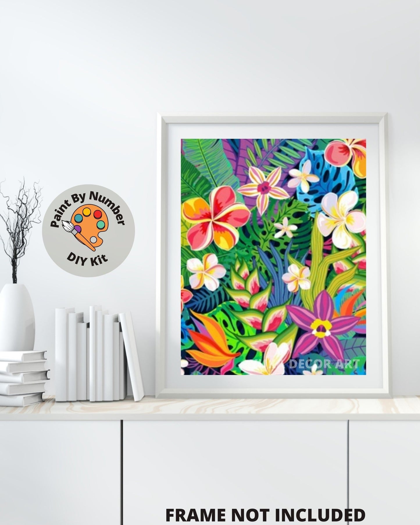 Tropical Flowers PAINT by NUMBER Kit for Adults ,Garden Bouquet Plants,Easy Beginners Acrylic Paint DIY Kit ,Living Bedroom Wall Art Decor