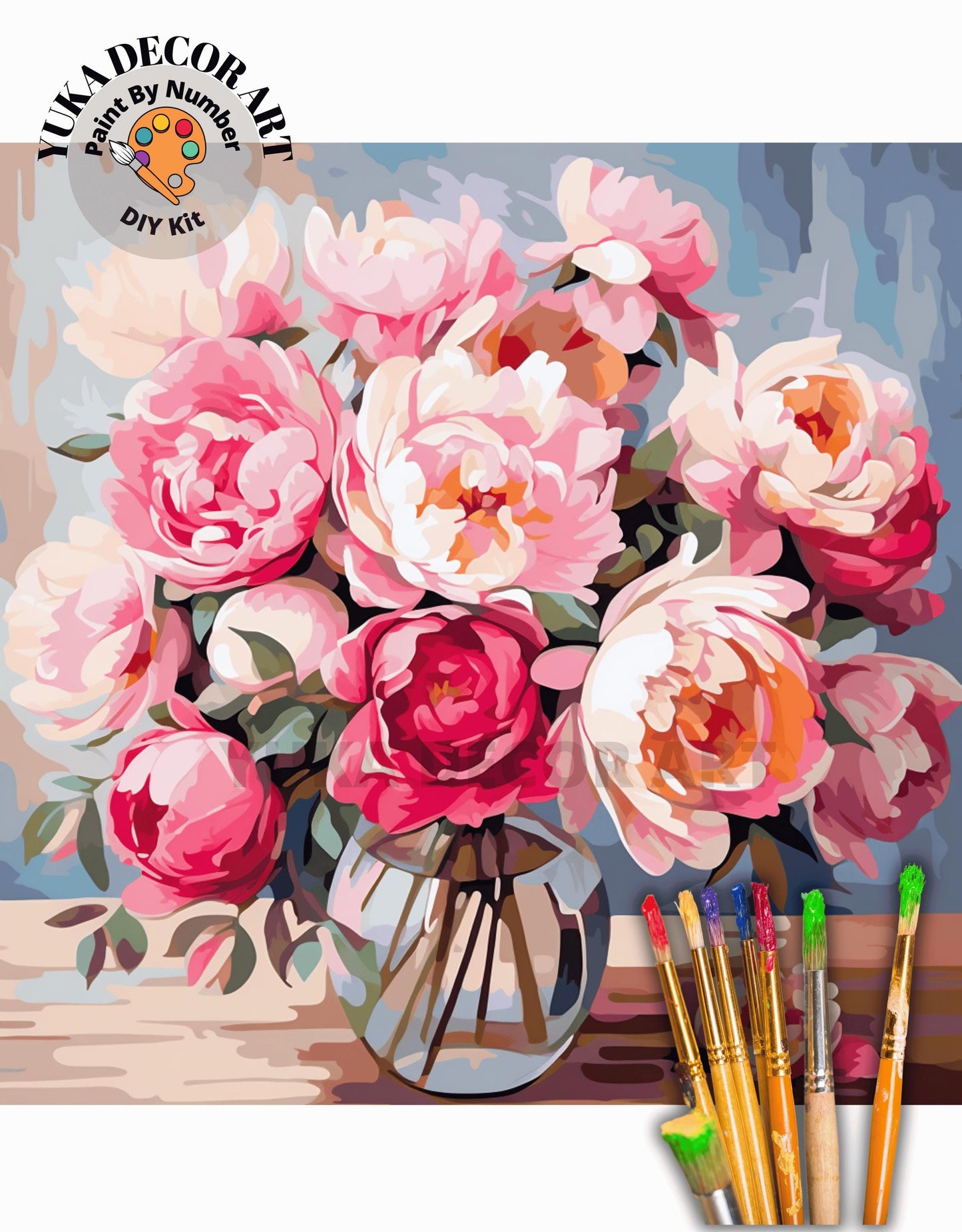 Peonies Flowers In Vase PAINT by NUMBER Kit Adults Still Life Vintage Style Painting Easy Beginners Diy Art Housewarming Gift Mom Sister