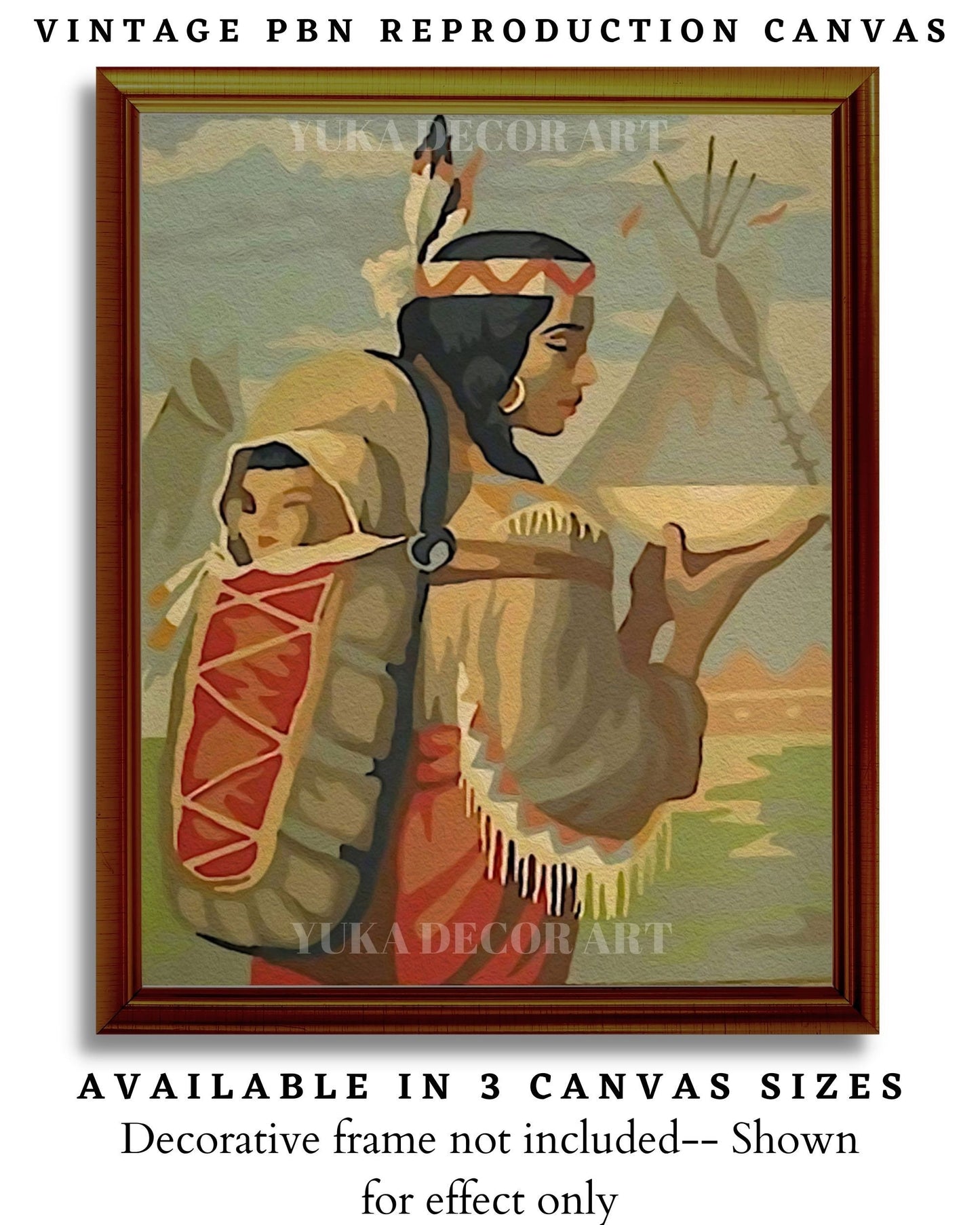 Vintage Style PAINT by NUMBER  Kit for Adult , Native American Mother Child  Painting , Easy Acrylic Paint Kit,Wall Art Gift