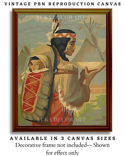 Vintage Style PAINT by NUMBER  Kit for Adult , Native American Mother Child  Painting , Easy Acrylic Paint Kit,Wall Art Gift