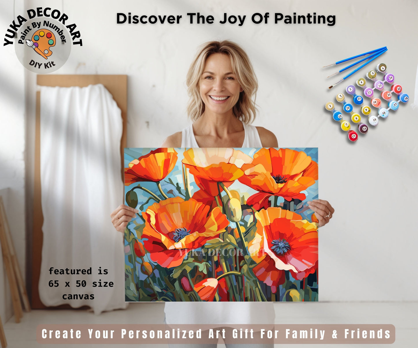 Poppy Flowers PAINT by NUMBER Kit Adults Valley Landscape DIY Painting Easy Beginners Hobby Wall Decor Housewarming Gift for Girlfriend Mom