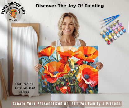 Poppy Flowers PAINT by NUMBER Kit Adults Valley Landscape DIY Painting Easy Beginners Hobby Wall Decor Housewarming Gift for Girlfriend Mom