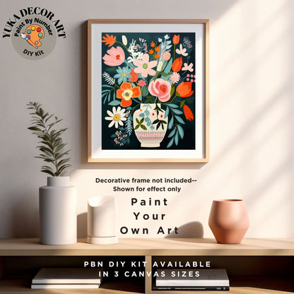 Floral Modern PAINT by NUMBER Kit for Adults Still life Vase Flowers DIY Easy Beginners Painting Kit Matisse Style Art Gift
