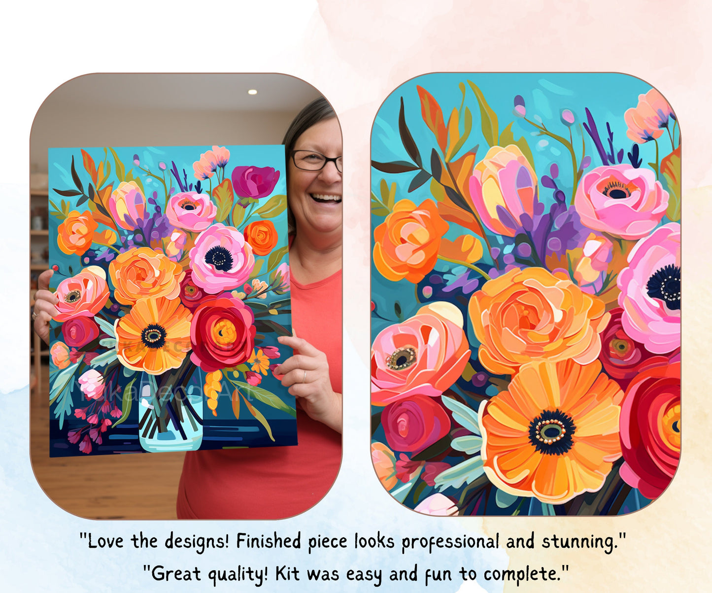 Springflowers PAINT by NUMBER Kit Adults | Set Of 2 | WildFlowers In Vase DIY Painting Easy Beginners Hobby Kit Wall Art Birthday Gift  Mom