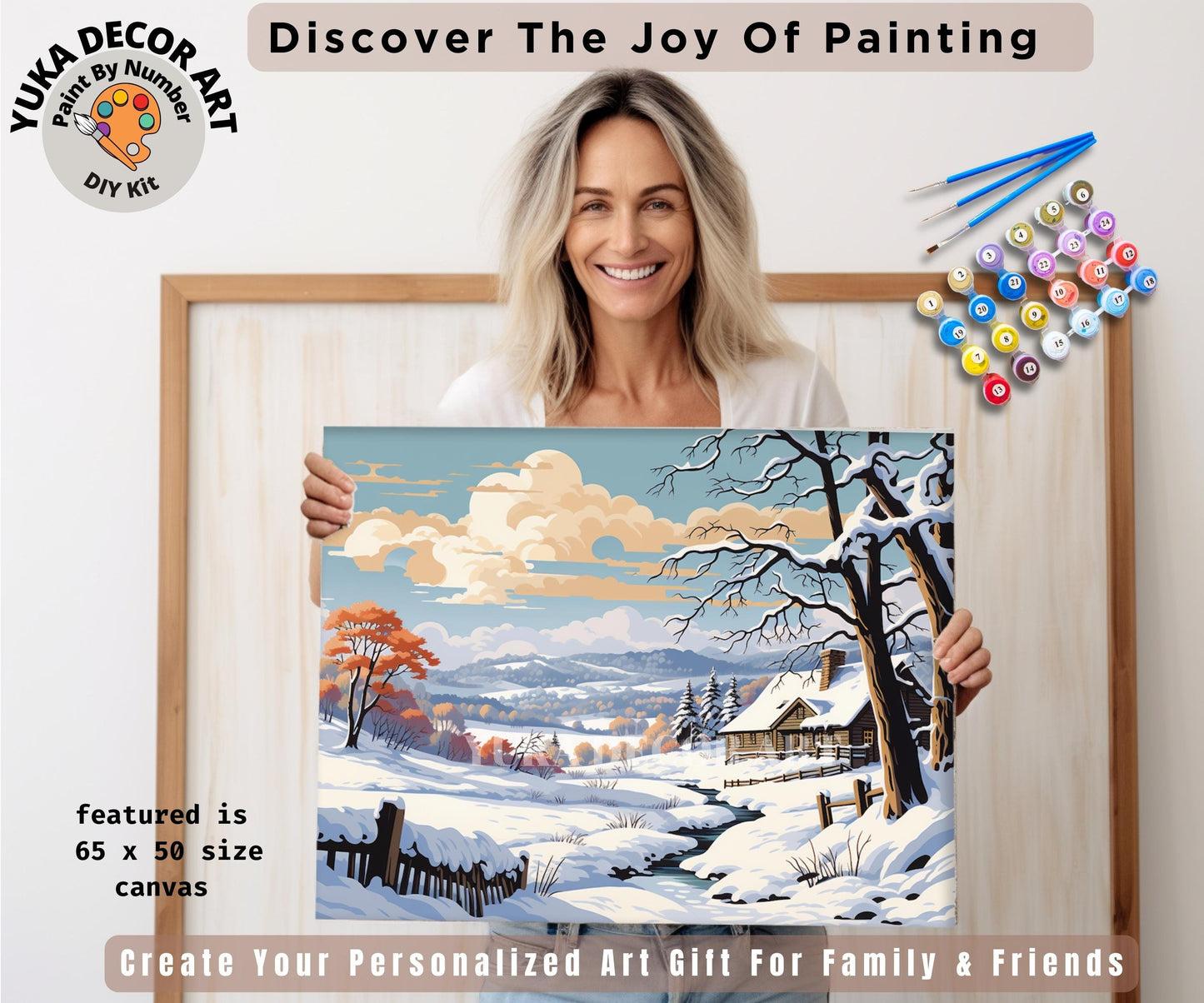 Vintage Style PAINT by NUMBERS Kit Adult Snow Winter Landscape Valley  Art Easy Beginner Oil Painting DIY Kit Mom Dad Birthday Holiday Gift