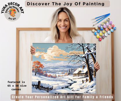 Vintage Style PAINT by NUMBERS Kit Adult Snow Winter Landscape Valley  Art Easy Beginner Oil Painting DIY Kit Mom Dad Birthday Holiday Gift