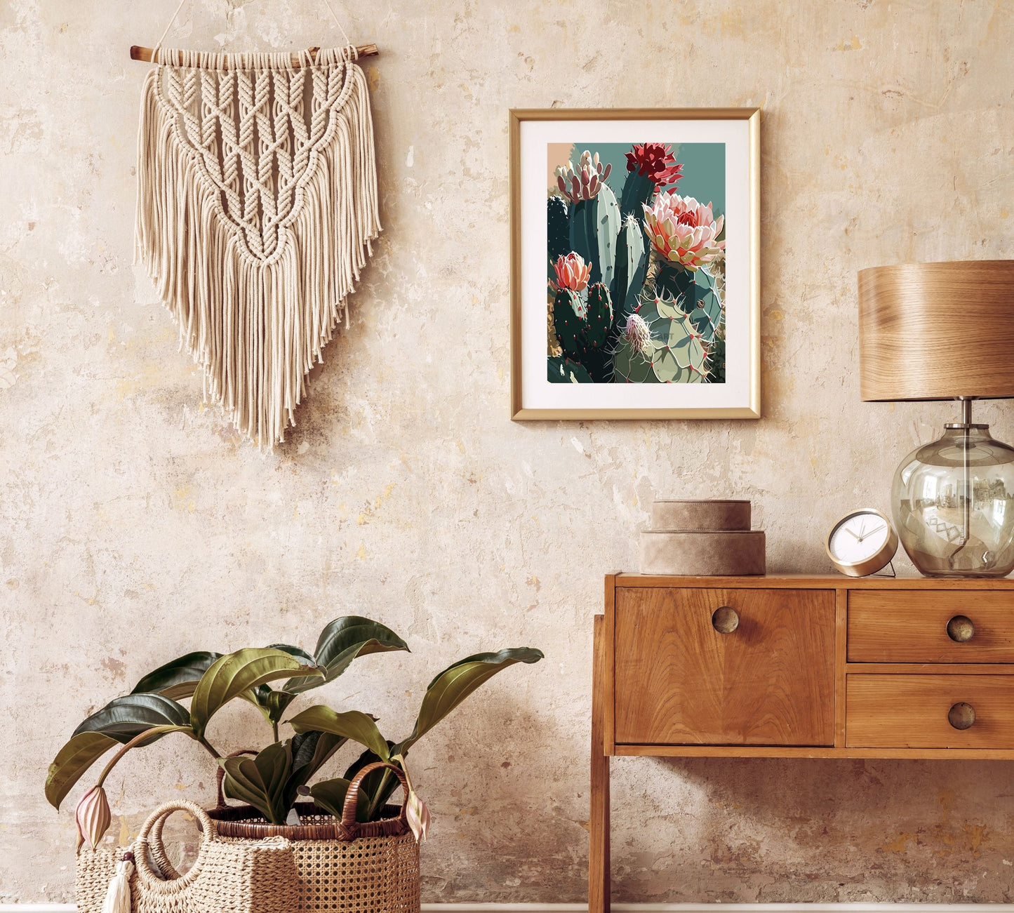 Cactus PAINT by NUMBER Kit for Adults Flowers Botanical Art Easy Acrylic Paint DIY Kit Gift for Mom Grandma Country Ranch Decor Housewarming