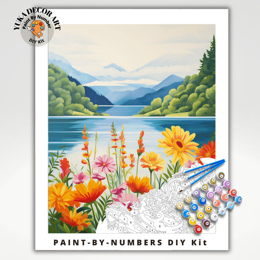 Wildflowers PAINT by NUMBER Kit Adult Mountain Landscape Modern Art Easy Beginner Acrylic Painting DIY Canvas Craft Kits Gift Idea For Mom