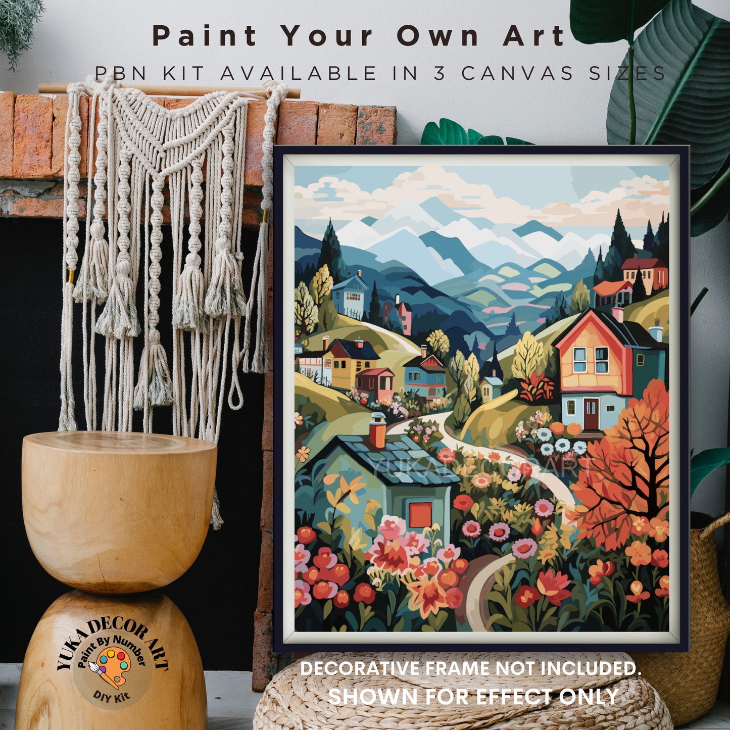 PAINT by NUMBER Kit Adults Mountain Flowers Vibrant Colors Landscape Modern Minimalist Naive Art DIY Painting Acrylic Canvas Paint Kit Gift