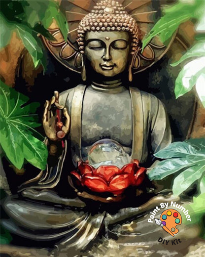 Meditating Buddha PAINT by NUMBERS DIY Kit Adults ,  Asian Theme Wall Decor ,Easy Beginner's Acrylic Painting Kit,Home Decor Wall Art Gift
