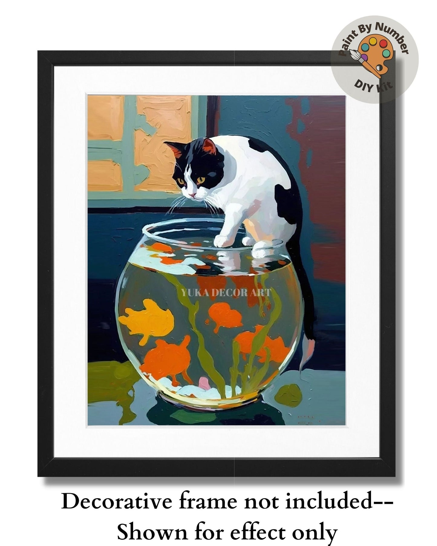 PAINT by NUMBER Kit for Adults Matisse Inspired ,Cat With Red Fish,Easy Beginners Acrylic Paint DIY Kit ,Living Bedroom Wall Art Decor