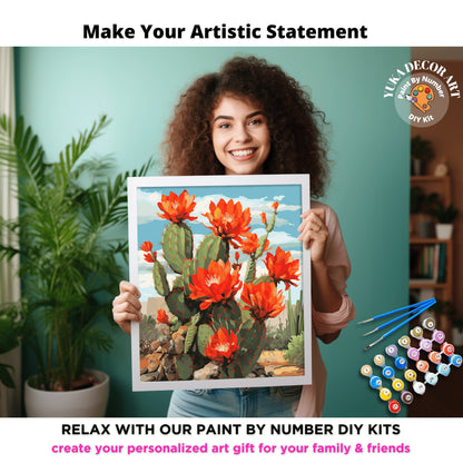 Cactus Flowers PAINT by NUMBERS Kit Adult Desert Landscape Painting DIY Color by Numbers Easy Beginners Kit Gift For Mom Outdoor Scenic Art
