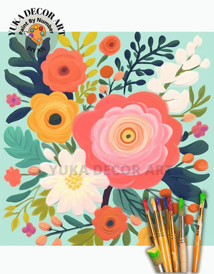 Boho Flowers PAINT by NUMBER Kit for Adults Abstract Flowers Paint Kit Easy Beginners Acrylic Paint DIY Kit Art Decor Whimsical Art Gift Mom