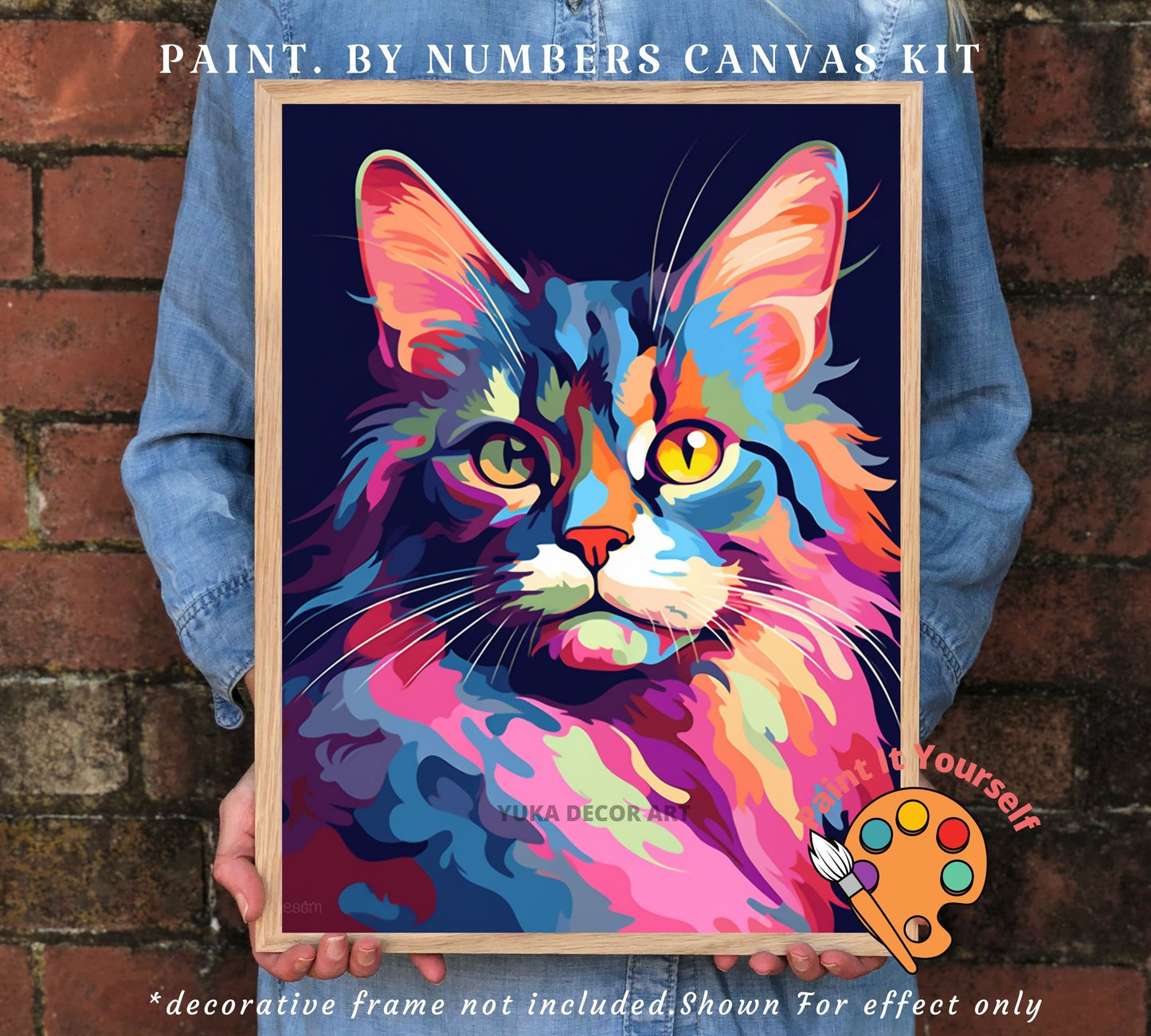 Modern PAINT by NUMBER Kit Adult , Cat in Window , Multicolor Cat Illustration Poster, DIY Beginners Paint Kit , Wall Decor , Sip & Paint