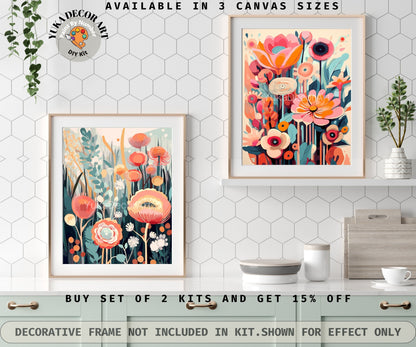 Boho Flower PAINT by NUMBER Kit for Adults Spring Flowers Painting Easy Beginners Acrylic Paint DIY Kit Wall Art Decor Gift