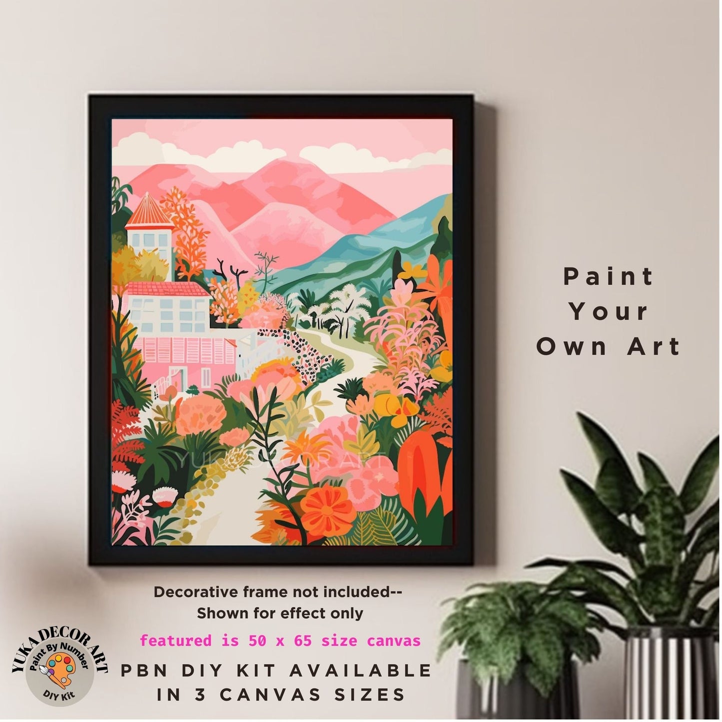 Mountain PAINT by NUMBERS Kit Adult  Flowers Pastel Colors Naive Art Landscape Minimalist DIY Painting  Beginners Fun Paint Gift Girlfriend