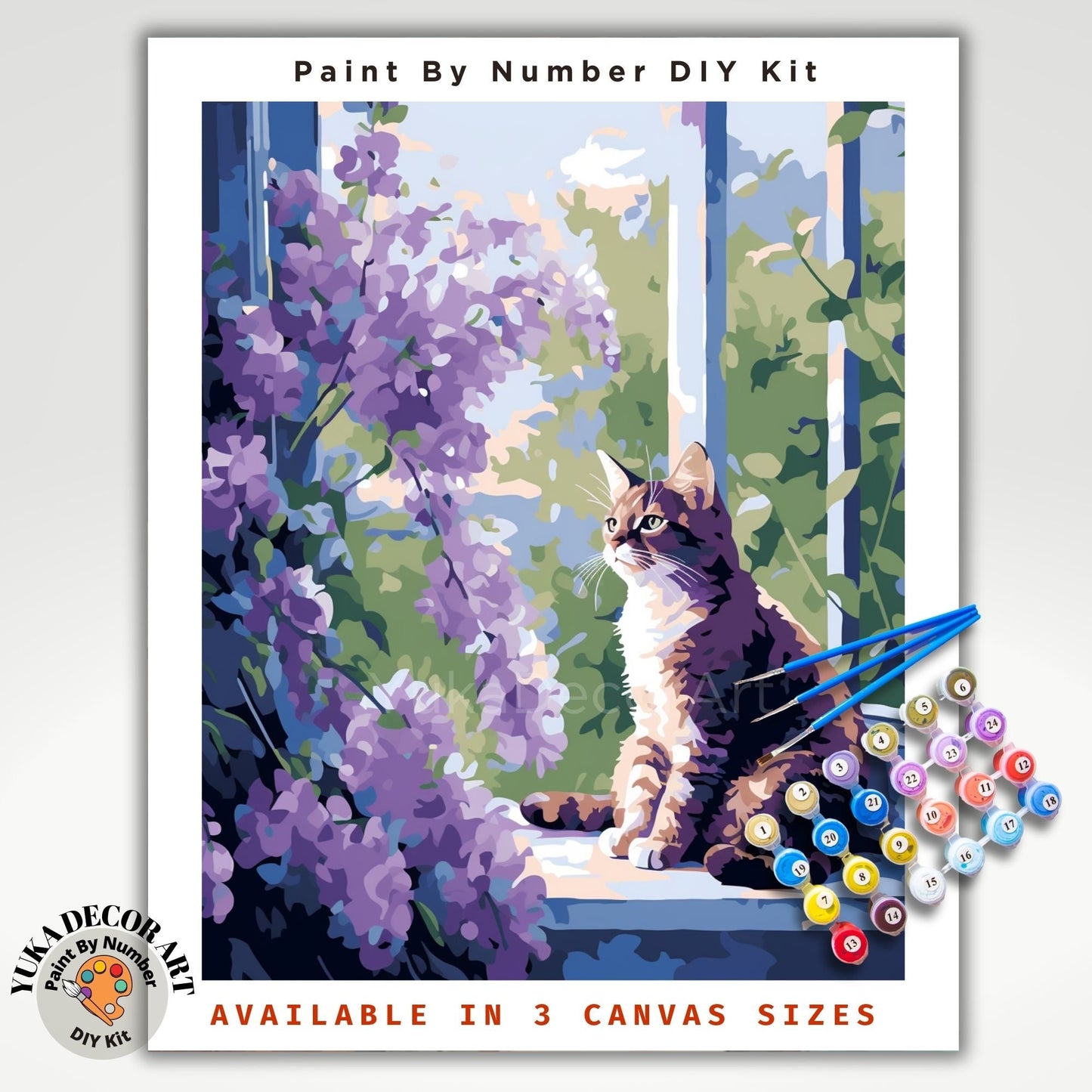 PAINT by NUMBERS Kit  Adults Cat In Window Flower Garden Easy Beginners Pastel Colors DIY Paint Kit Wall Art Gift For Mom